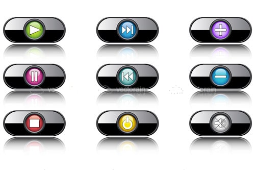 Glossy Media Player Buttons Set